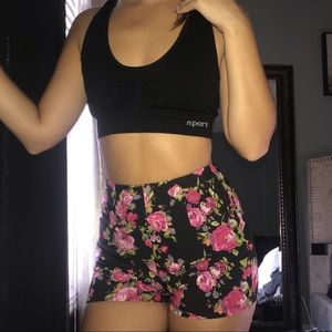 pink floral high waisted shorts